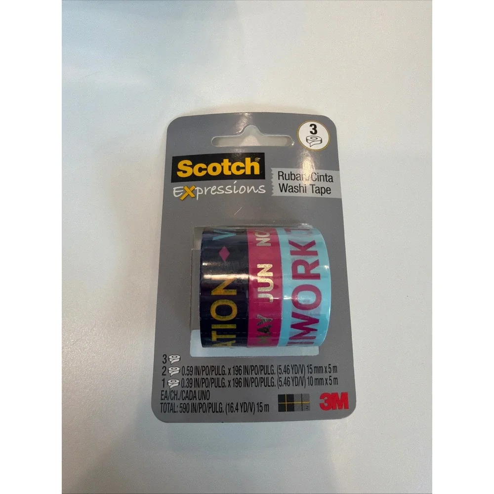 Scotch Expressions Washi Tape 3 Pack Decorative Craft Vacation Work Pink Blue